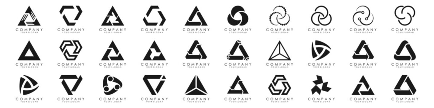 set of trinity tech logo design. technology vector illustration
