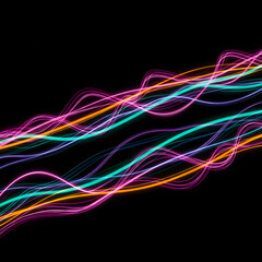 Fototapeta premium Abstract wave lines pattern dynamic colorful light flowing isolated on a black background—the concept of music, party, technology, modern. Abstract flowing wavy lines. Colorful dynamic wave