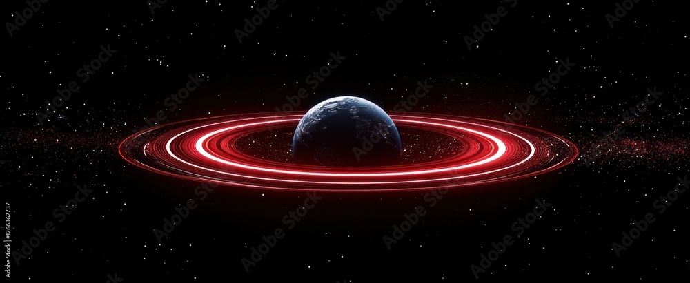 Canvas Prints planet earth encircled by a vibrant red ring system in deep space.