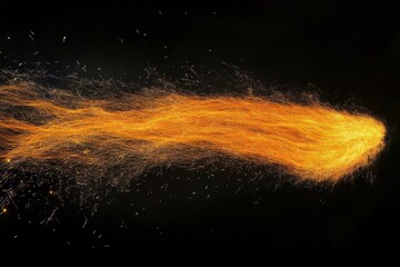 Fiery trail of a meteoroid streaking across a dark night sky.