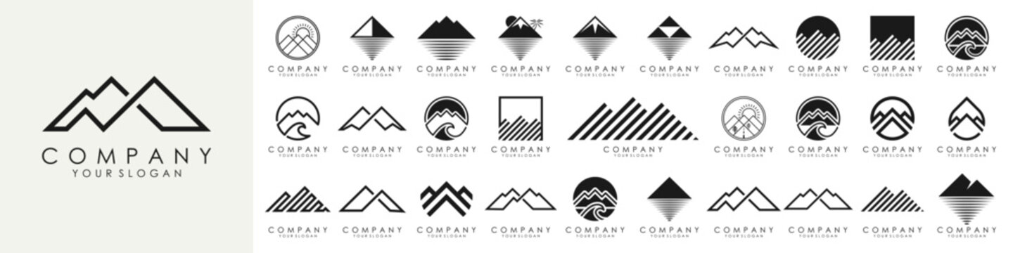 set of minimalist mountain logo design. icon vector template