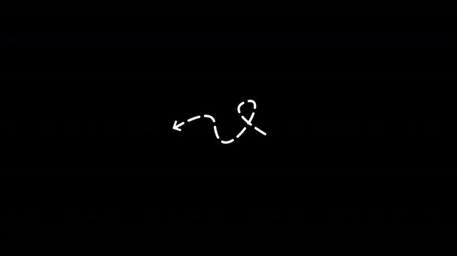 Wavy left arrow direction icon with dotted line animation. Black background.