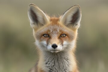 Obraz premium Close-up portrait of a red fox, looking directly at the camera, set against a blurred background.