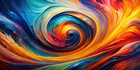 A vibrant swirl of color, a mesmerizing vortex of painted hues, expressing dynamic energy and artistic freedom through swirling brushstrokes and a captivating central spiral