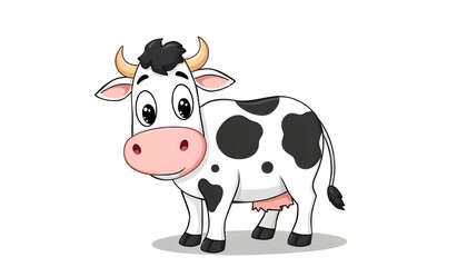 Adorable Cartoon Cow Illustration Cute Dairy Farm Animal Black and White Spots Happy Cow Design