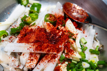 vegetables with chili pepper powder and sauce