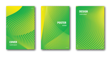 Set of yellow green gradient posters with wavy line patterns and copy space. Illustration backgrounds for business, social media, greeting and event design © Your Background