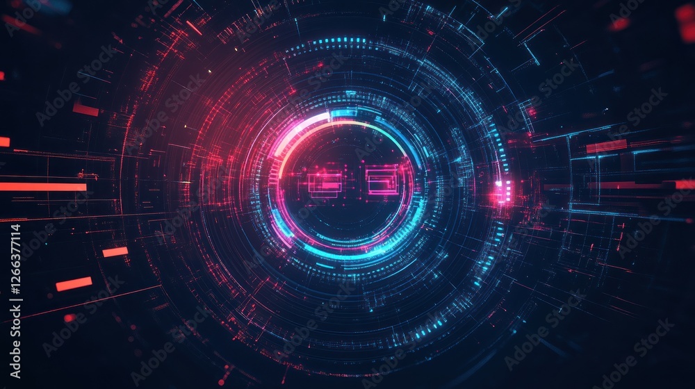 Poster abstract digital futuristic background with glowing circular patterns and lines, showcasing technolo