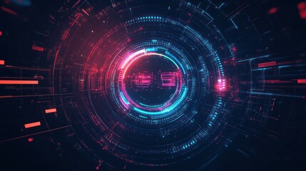 Obraz premium Abstract digital futuristic background with glowing circular patterns and lines, showcasing technology and innovation in a virtual space