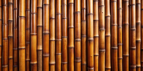 Fototapeta premium A Richly Textured Wall of Vertical Brown Bamboo Poles Creates a Natural and Elegant Background