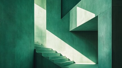 Obraz premium Sunlit green concrete staircase in modern architecture.