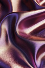 Close-up of luxurious, shimmering purple and rose gold silk fabric with soft folds and drapes.