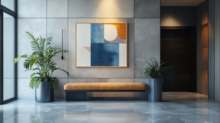 Sophisticated lobby showcasing modern art and minimalist interior design elements