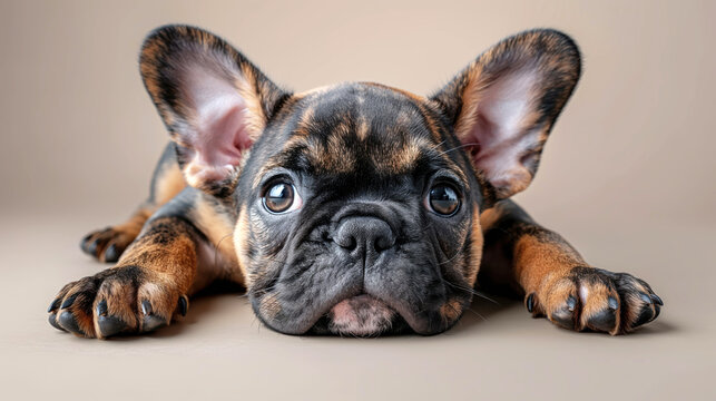 Adorable French Bulldog Puppy Lying Down with Cute Expression