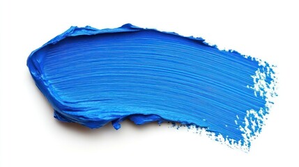 Fototapeta premium Vivid blue paint stroke on a white background, showcasing texture and color vibrancy, ideal for artistic and design purposes