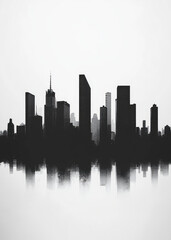 Fototapeta premium Black and white cityscape with reflection in water