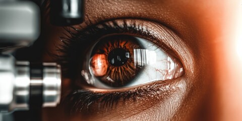 A high-detail close-up of a woman’s eye during an advanced ophthalmology exam, highlighting precision, modern medical technology and professional eye care.
