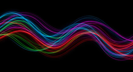 Abstract wave lines pattern dynamic colorful light flowing isolated on a black background&mdash;the concept of music, party, technology, modern. Abstract flowing wavy lines. Colorful dynamic wave