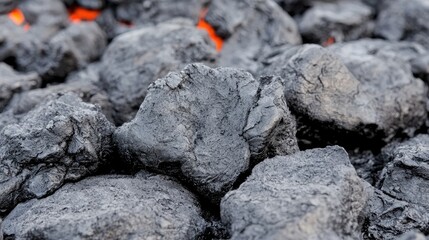 Close-up view of hot coal in a furnace. Possible use Industrial resource imagery