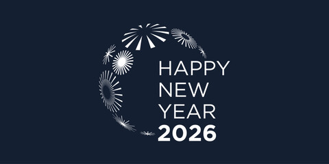 2026 Happy New Year logo design vector. fireworks and trendy new year 2026 design template.