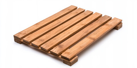 A simple wooden pallet with slats, commonly used for transporting goods and materials.