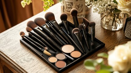 Elegant Makeup Brush Set with Compact Powders