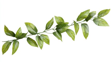 A vibrant green artificial plant vine with lush leaves, elegantly arranged against a clean white background, ideal for home decor