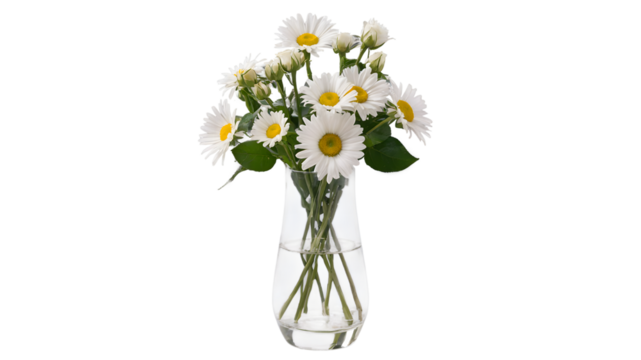elegant minimalistic glass vase with fresh flower with transparent background