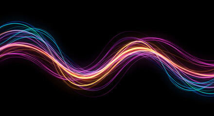 Multicolored Neon Light Trails on Black Background