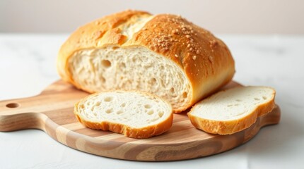 Artisan Crusty Bread Loaf Sliced on Wooden Board