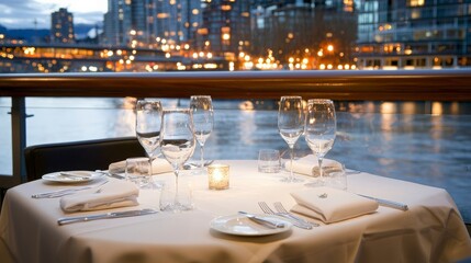 Romantic Dinner Table with City Lights