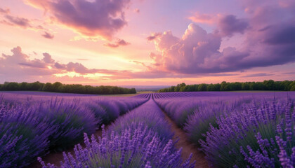 Obraz premium lavender field at sunrise