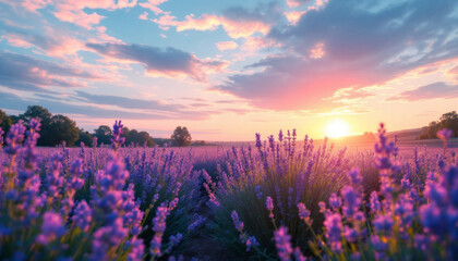 Fototapeta premium lavender field at sunrise