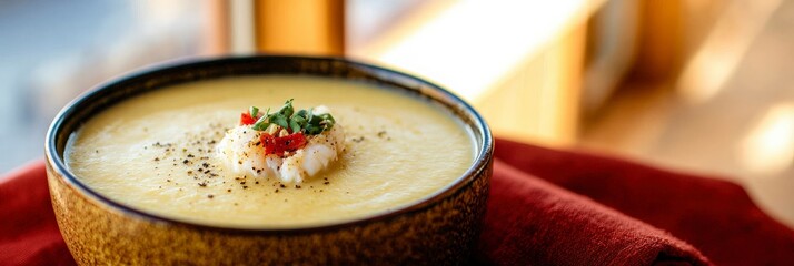 Creamy Corn Chowder with Shrimp and Chili Garnish