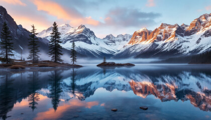 mountain landscape with lake and mountains