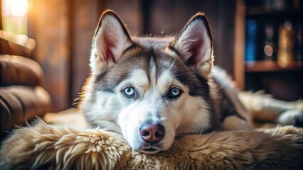 Cozy Siberian Husky: candid home shots of sleep, play, and lounging.