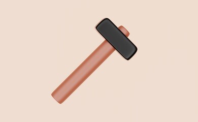 3D illustration .Hammer with brown and black handle on a brown background
