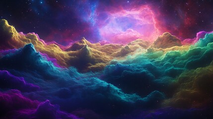 Fototapeta premium Vibrant Cosmic Nebula Clouds in Deep Space with Multicolored Glow and Stars