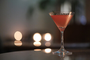 cocktail at night bar with bokeh