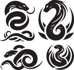 Tribal snake vector art set.