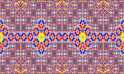 Pixel art ethnic, Pattern fabric pixel, design for background, clothing, decorative, drapery, cloth embroidery, geometric pixel art, handcraft, wallpaper, carpet, bag, card, cushions, Print, ethnic