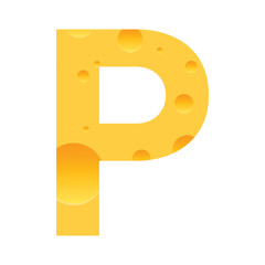 Cheese font P letter. Illustration on white background.
