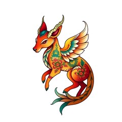 Colorful watercolor fantasy creature print on white t-shirt