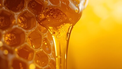 Golden Honey Dripping with Honeycomb Background
