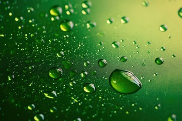 Macro shot of water droplets on a green surface. Ideal for backgrounds, nature themes, or clean concepts.