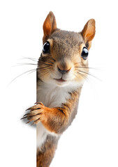 Cute squirrel peeking around corner isolated on transparent background
