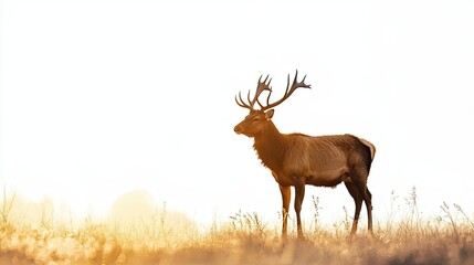 Majestic deer standing gracefully in a sunlit field of tall grass surrounded by nature's beauty