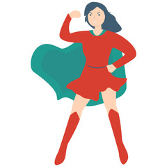Girl Superhero Character with Flat Design Concept. Isolated on White Background.