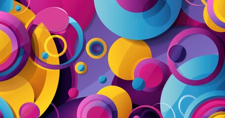 Fototapeta premium abstract background with colorful circles and curved lines in purple, blue, pink, yellow colors