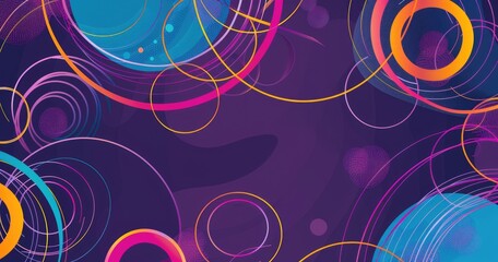 abstract background with colorful circles and curved lines in purple, blue, pink, yellow colors